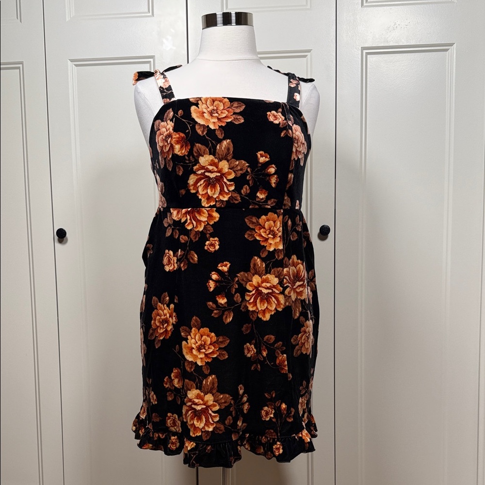 Torrid Black and Brown Velvet Floral Mini Dress